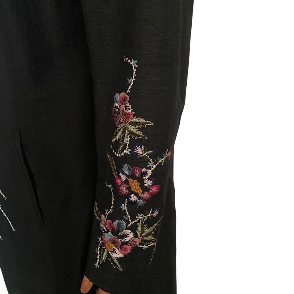 Vtg Embroidered Floral Jacket Blazer Silk Blend M Women’s Banded Collar Black - Picture 7 of 16